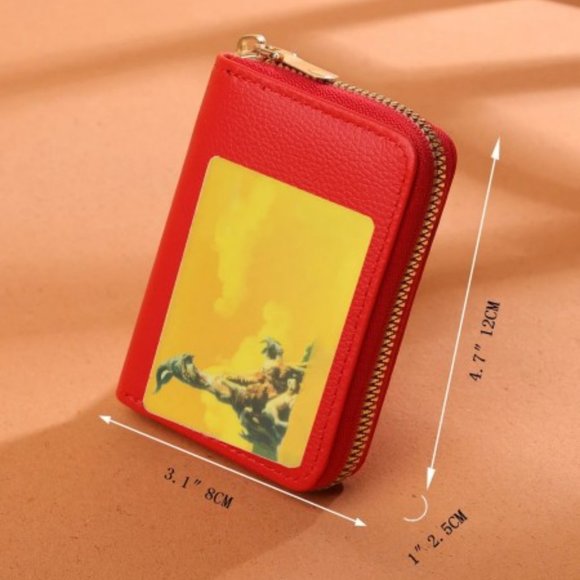 Red wallet 11-slot cardholder with zipper closure - Picture 4 of 4